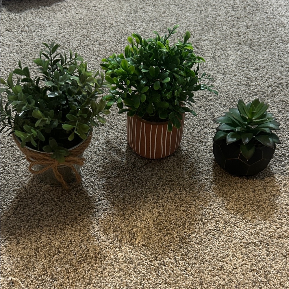 Set of Three Artificial Potted Plants - Green and Brown